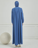 Önü Pileli Sade Ferace İndigo | 21046