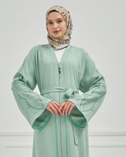 Omzu Nakışlı Abaya Ferace Su Yeşili | 12006-15
