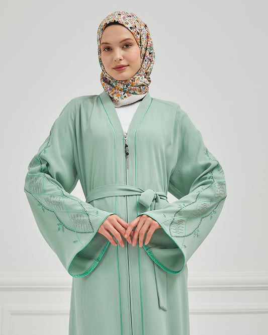 Omzu Nakışlı Abaya Ferace Su Yeşili | 1200615