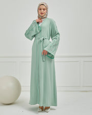 Omzu Nakışlı Abaya Ferace Su Yeşili | 12006-15
