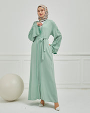 Omzu Nakışlı Abaya Ferace Su Yeşili | 12006-15