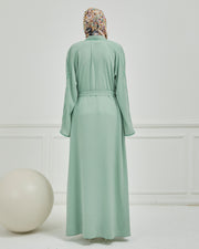 Omzu Nakışlı Abaya Ferace Su Yeşili | 12006-15