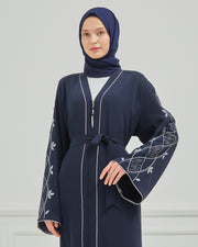 Omzu Nakışlı Abaya Ferace Lacivert | 12006-5