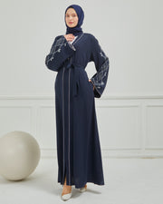 Omzu Nakışlı Abaya Ferace Lacivert | 12006-5