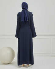 Omzu Nakışlı Abaya Ferace Lacivert | 12006-5