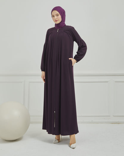 Önü Pileli Sade Ferace Mürdüm | 21048