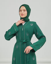 Taş Detaylı Abaya Ferace Zümrüt | 12002-3-42
