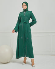 Taş Detaylı Abaya Ferace Zümrüt | 12002-3-42