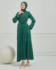 Taş Detaylı Abaya Ferace Zümrüt | 12002-3-42