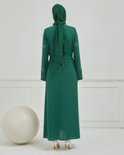 Taş Detaylı Abaya Ferace Zümrüt | 12002-3-42
