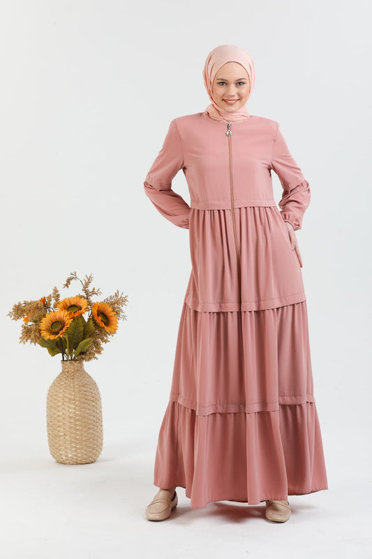 Kat Detaylı Bol Kesim Ferace Pembe | 20683