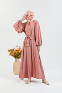 Balon Kollu Beli Kuşaklı Sade Ferace Pembe | 20773