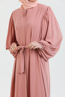 Balon Kollu Beli Kuşaklı Sade Ferace Pembe | 20773