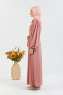 Balon Kollu Beli Kuşaklı Sade Ferace Pembe | 20773