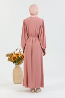 Balon Kollu Beli Kuşaklı Sade Ferace Pembe | 20773