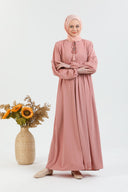Önü ve Kolu Büzgülü Bileği Lastikli Geniş Kol Ferace Pembe | 20613