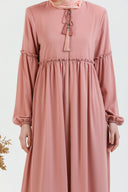 Önü ve Kolu Büzgülü Bileği Lastikli Geniş Kol Ferace Pembe | 20613