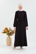  Abaya Kaki à manches ballon et ceinture à la taille Aubergine  | 2077-8 