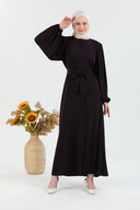  Abaya Kaki à manches ballon et ceinture à la taille Aubergine  | 2077-8 