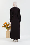 Balloon Sleeves Plain Abaya with Belted Waist Durgundy | 2077-8
