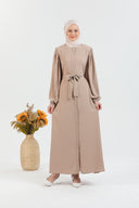 Balon Kollu Beli Kuşaklı Sade Ferace Vizon | 207723