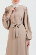 Balon Kollu Beli Kuşaklı Sade Ferace Vizon | 207723