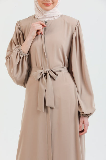  Abaya Vison à manches ballon et ceinture à la taille  | 2077-23