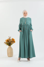 Abaya plissée large et manches élastiques, couleur menthe  | 2061-15