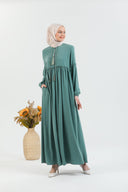Önü ve Kolu Büzgülü Bileği Lastikli Geniş Kol Ferace Su Yeşili | 206115