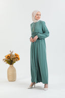 Önü ve Kolu Büzgülü Bileği Lastikli Geniş Kol Ferace Su Yeşili | 206115