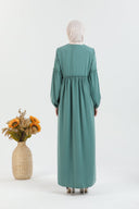 Önü ve Kolu Büzgülü Bileği Lastikli Geniş Kol Ferace Su Yeşili | 206115
