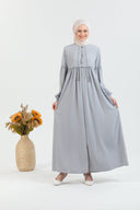 Önü ve Kolu Büzgülü Bileği Lastikli Geniş Kol Ferace Gri | 206124