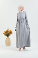 Önü ve Kolu Büzgülü Bileği Lastikli Geniş Kol Ferace Gri | 206124