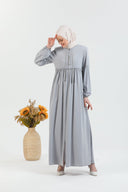 Önü ve Kolu Büzgülü Bileği Lastikli Geniş Kol Ferace Gri | 206124