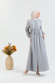 Abaya plissée large et manches élastiques, couleur grise  | 2061-24