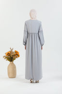 Önü ve Kolu Büzgülü Bileği Lastikli Geniş Kol Ferace Gri | 206124