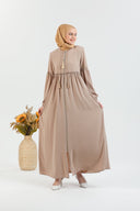 Önü ve Kolu Büzgülü Bileği Lastikli Geniş Kol Ferace Vizon | 206123