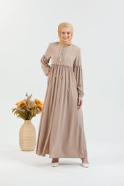 Wide pleated abaya and elastic sleeves, gray color | 2061-23