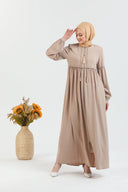 Önü ve Kolu Büzgülü Bileği Lastikli Geniş Kol Ferace Vizon | 206123