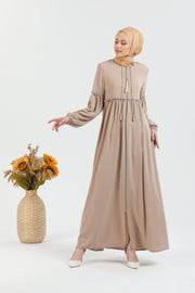 Wide pleated abaya and elastic sleeves, gray color | 2061-23