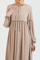 Önü ve Kolu Büzgülü Bileği Lastikli Geniş Kol Ferace Vizon | 206123