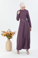 Beli Kuşaklı Tesettür Elbise Mor | 302512