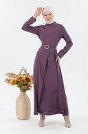 Beli Kuşaklı Tesettür Elbise Mor | 302512