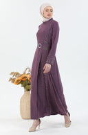 Beli Kuşaklı Tesettür Elbise Mor | 302512