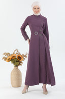 Beli Kuşaklı Tesettür Elbise Mor | 302512