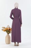 Beli Kuşaklı Tesettür Elbise Mor | 302512