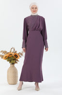 İnci Detaylı Tesettür Elbise Mor | 302412