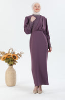 İnci Detaylı Tesettür Elbise Mor | 302412