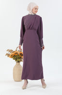 İnci Detaylı Tesettür Elbise Mor | 302412