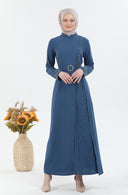 Beli Kuşaklı Tesettür Elbise İndigo | 30256